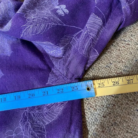 VTG CA Sport 100% Silk Full Zip Jacket Womens M Leaf Floral Pocket Purple - Picture 2 of 9